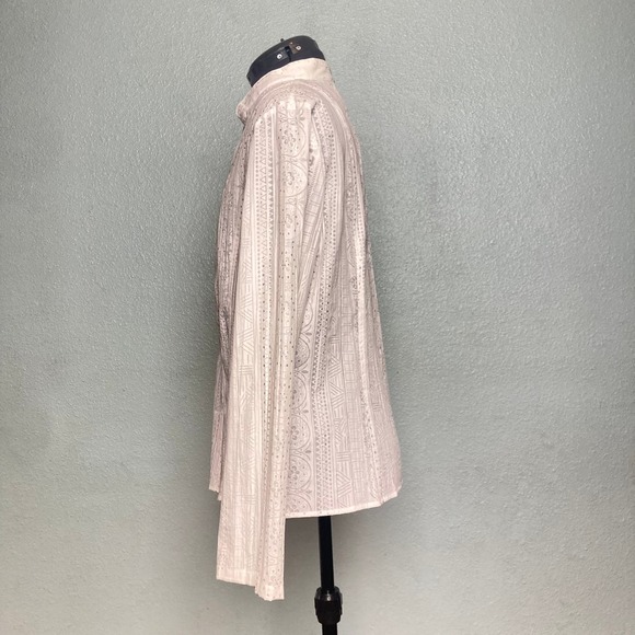 16 R Q T Sheer White Silver Gitter button up shirt overshirt long sleeve - Picture 6 of 8